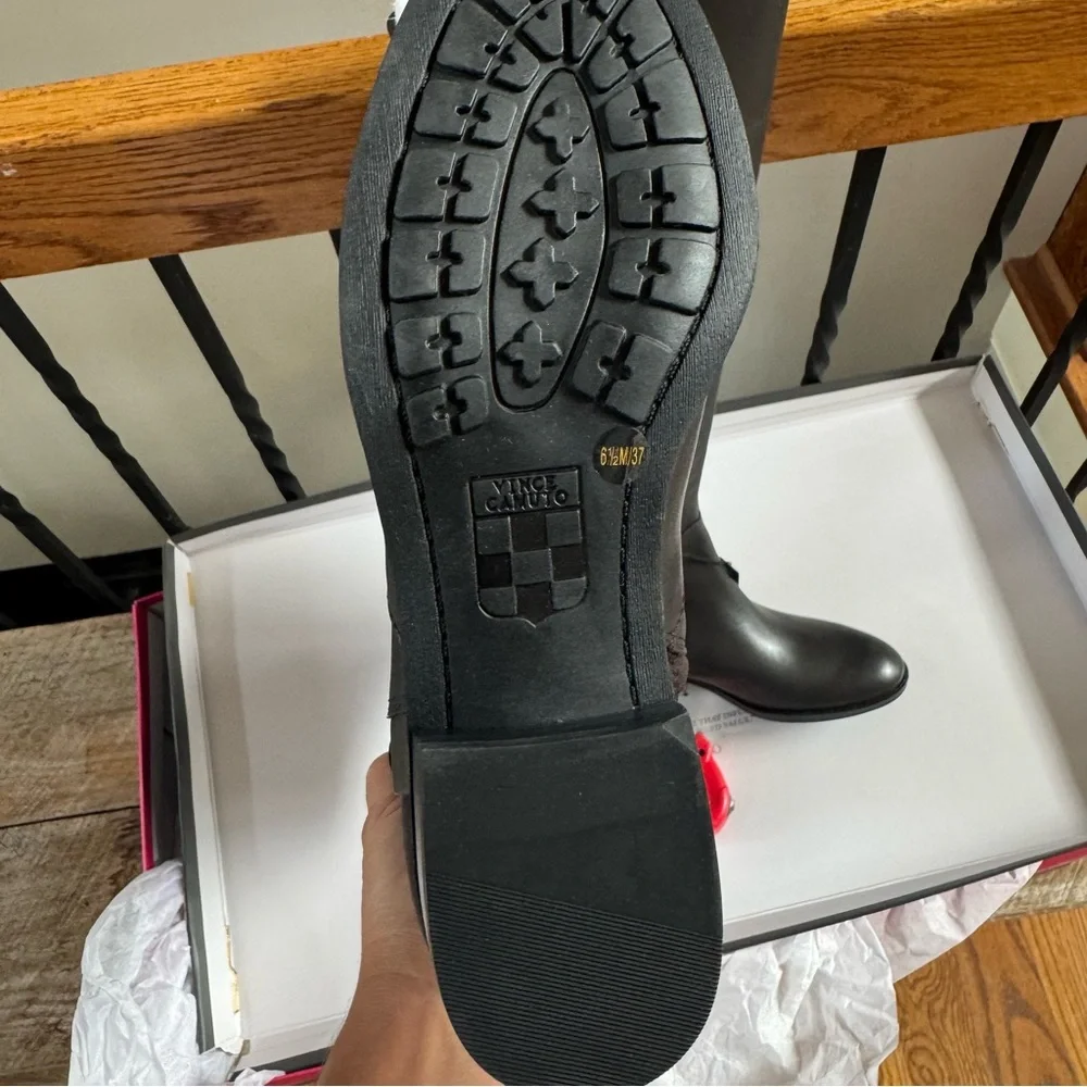 Vince Camuto Pauletta Gray Leather Tall Shaft wide calf boots 6.5 - Picture 3 of 10